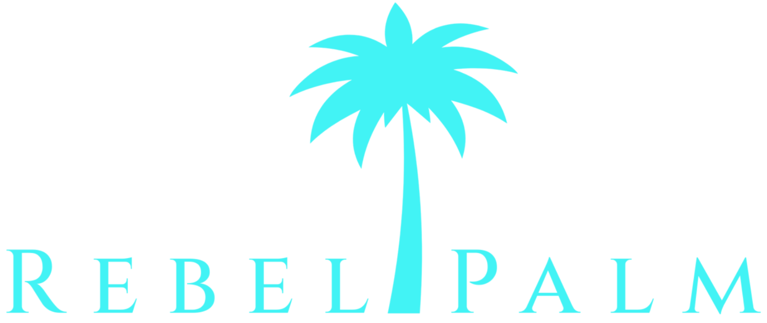 Logo of Rebel Palm with a blue palm tree on a white background