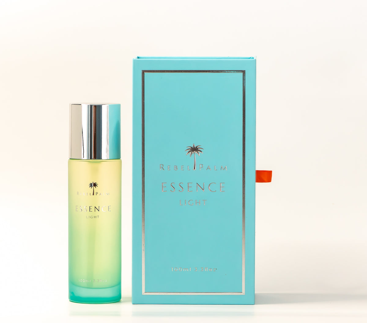 Rebel Palm Essence Light Body Oil – yellow to teal gradient glass bottle with silver cap, 100ml